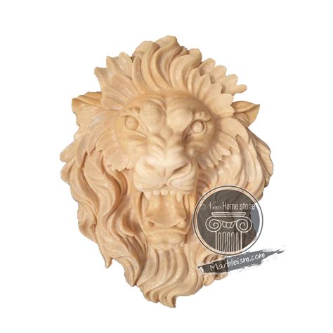 Wall Mounted Lion Head Stone Sculpture Light Pink Marble Roaring Lion