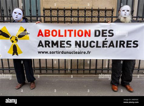 Paris France Anti Nuclear Arms Demonstration People In Masks Holding