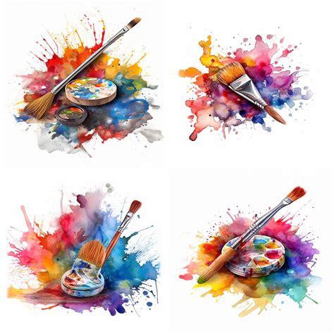 Watercolor Paintbrush and Pallete, Clipart, Card Making, Wall Art