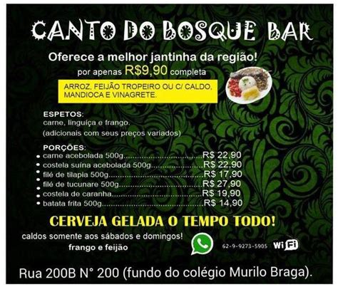 Menu Em Canto Do Bosque Pub Bar Goi Nia