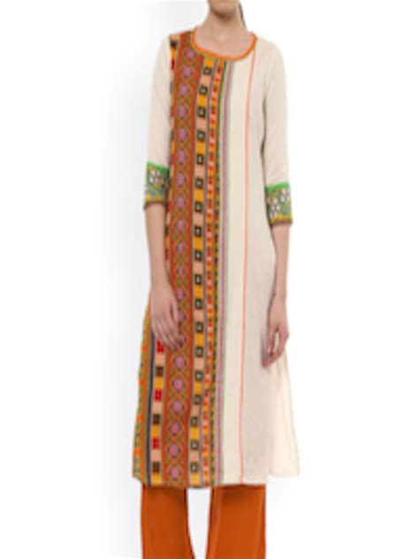 Buy Sringam Women Off White And Orange Printed Kurta With Palazzos Kurta Sets For Women 2590544