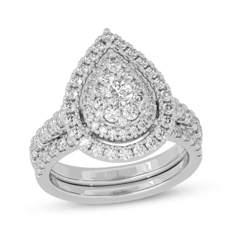 Round-Cut Multi-Diamond Center Pear-Shaped Bridal Set 1-1/2 ct tw 10K ...