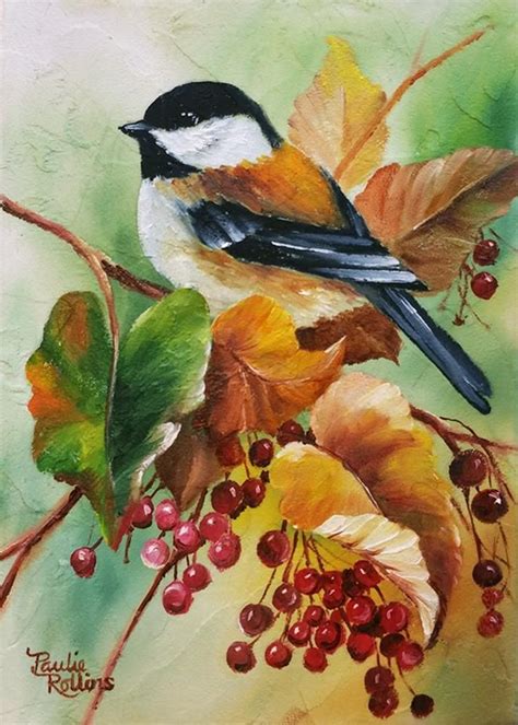 Autumn Chickadee 2 Original Fine Art By Paulie Rollins Birds