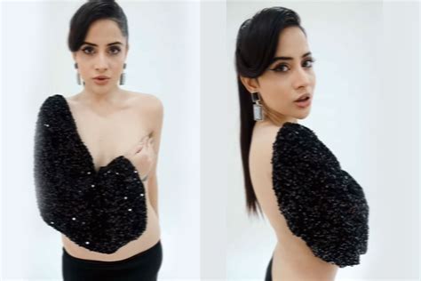 Urfi Javed Goes Semi Nude In Sexy Shimmery Black Top With One Side