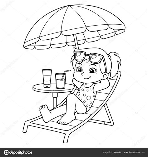 Chica Tomando Sol Relajarse Playa Vector De Stock Por Mikailain