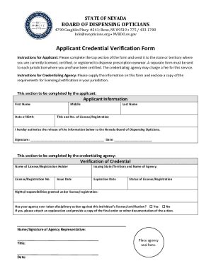 Fillable Online State Of Nevada Board Of Dispensing Opticians Nvbdo