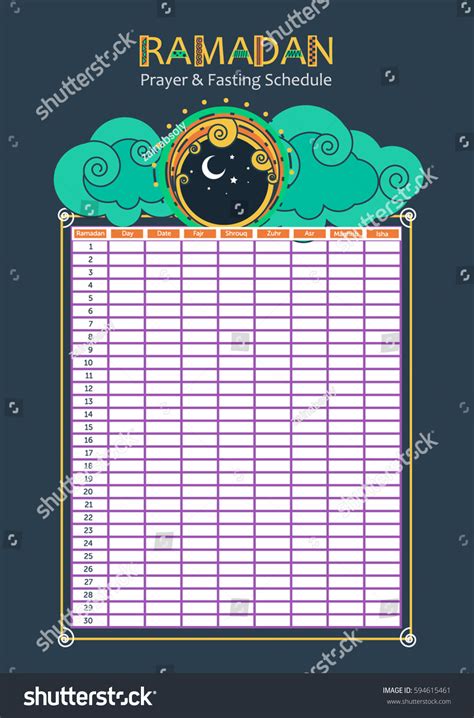 Ramadan Fasting Prayer Calendar Schedule Stock Vector (Royalty Free ...