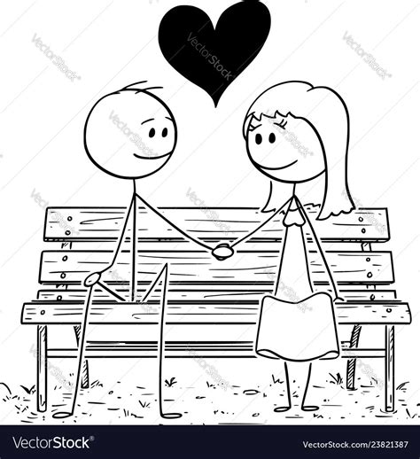 Cartoon Of Loving Couple Sitting On Park Bench Vector Image