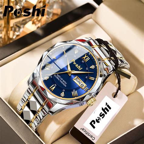 Poshi Men S Original Luxury Business Stainless Steel Gold Black Fashion