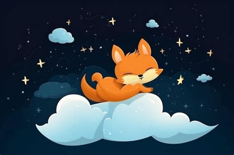 Un Zorro De Dibujos Animados Durmiendo En Una Nube Con Estrellas En El