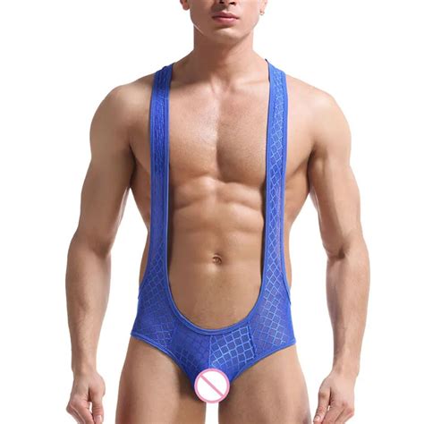 Aiiou Sexy Men Undershirt Wrestling Singlet Jumpsuit Suspender Mesh