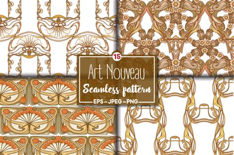 15 Art Nouveau Style Seamless Patterns By Elen Lane TheHungryJPEG