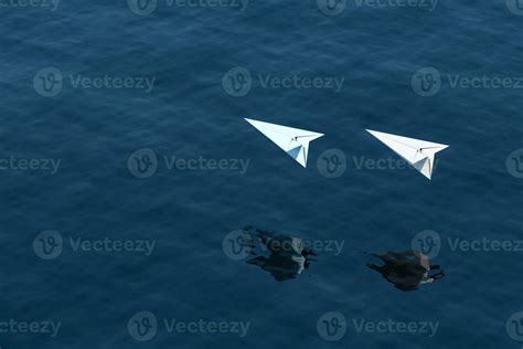 Two Paper Plane Fly Over The Lake 3d Rendering 27841581 Stock Photo