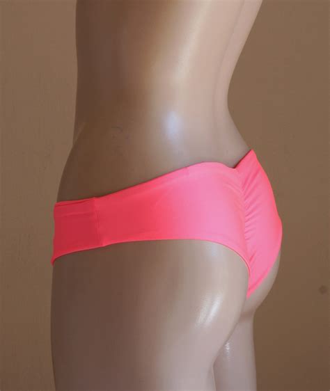 Neon Pink Low Rise Scrunch Butt Cheeky Bikini Etsy