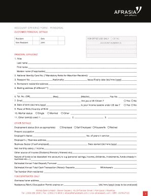 Fillable Online Account Opening Form Personal English Fax Email Print