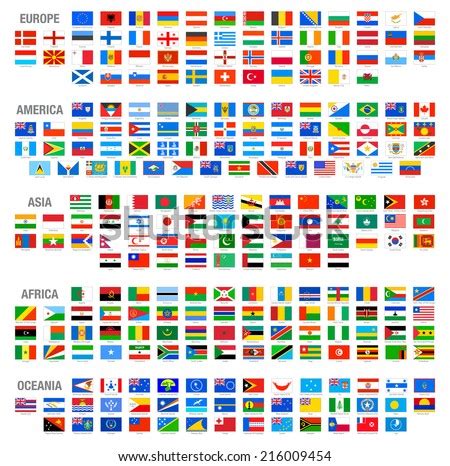 All Vector World Country Flags At High Detail Divided By Continents ...