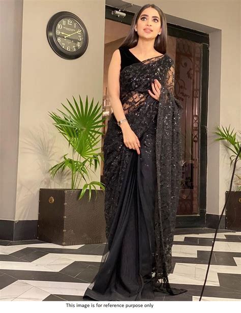 Buy Bollywood Model Black Net Sequins Saree In Uk Usa And Canada