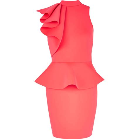 River Island Pink Asymmetric Frill Peplum Dress In Pink Lyst