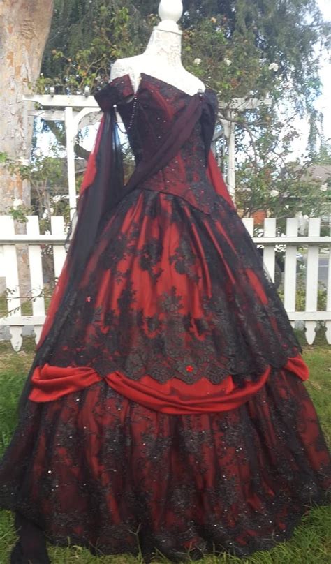 Gothic Wedding Belle Red Black Lace Fantasy Gown Upscale Etsy In