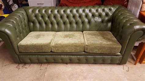 GREEN LEATHER CHESTERFIELD SOFA FABRIC CUSHIONS | in Dunfermline, Fife ...