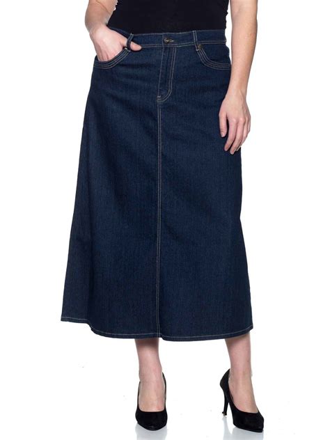 Fashion2love Womens Plus Size Mid Rise A Line Long Jeans Maxi Denim