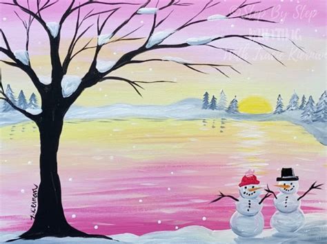 Winter Sunset Easy Acrylic Painting - Step By Step For Beginners