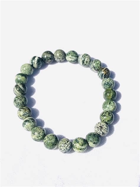 Tumbled Stone Bracelets Wholesale Green Zebra Jasper 8mm Round Bead