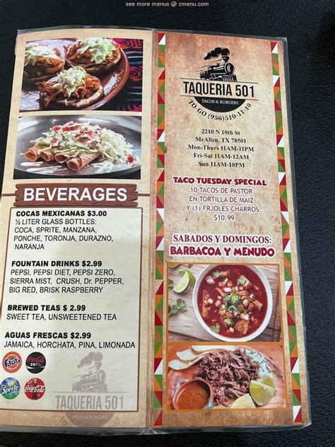 Online Menu Of Taqueria 501 Restaurant Mcallen Texas 78504 Zmenu