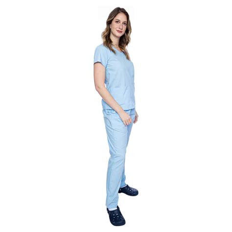 Pijama Cirúrgico Bordado Feminino Azul Bebe FAÍKO Jalecos