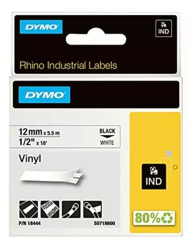 Dymo M18444 Cinta Rhino Vinilo 12mm Negro Blanco MercadoLibre