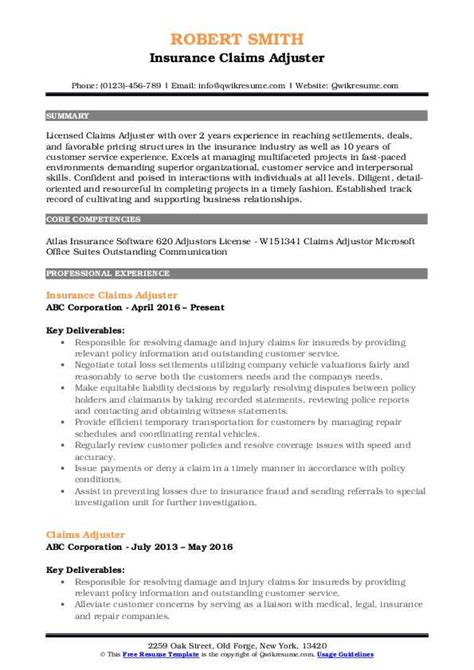 Claims Adjuster Resume Samples Qwikresume