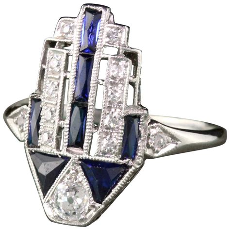 Art Deco Sugarloaf Sapphire Diamond Platinum Ring At 1stdibs