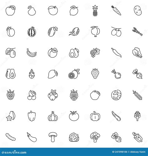 Fruit And Vegetable Line Icons Set Stock Vector Illustration Of