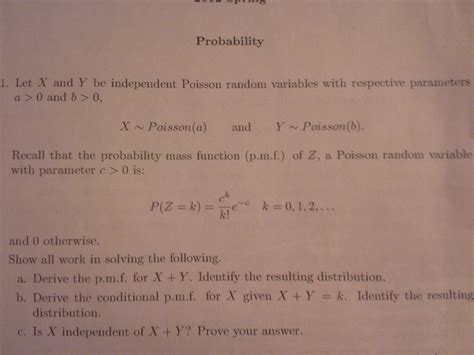 Solved 1 Let X And Y Be Independent Poisson Random Chegg