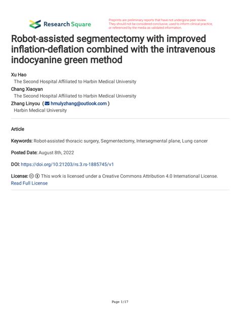 Pdf Robot Assisted Segmentectomy With Improved Inflation Deflation