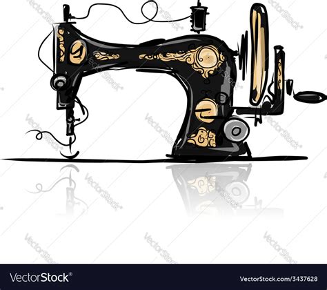 Sewing Machine Retro Sketch For Your Design Vector Image