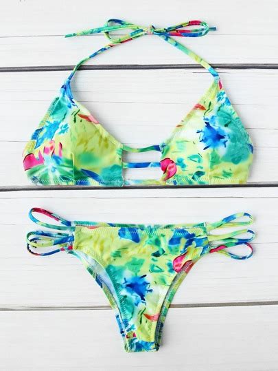 Mixed Print Ladder Cutout Bikini Set Shein Sheinside