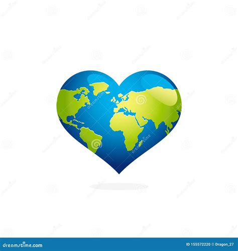 Earth Day Heart Shaped Globe Vector Blue Planet Map Illustration