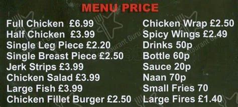 Menu At Original Charcoal Chicken Fast Food Birmingham Stratford Rd