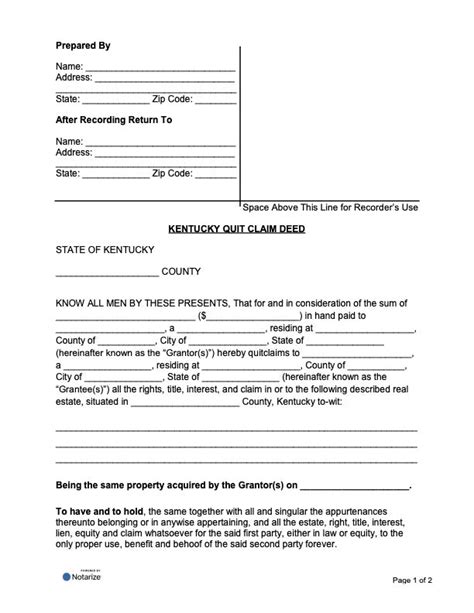 Kentucky Quit Claim Deed Pdf Download And Notarization