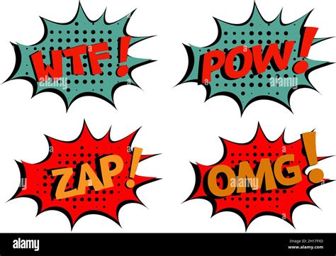 Wtf Zap Pow Omg Comic Lettering Vector Cartoon Illustration In Retro