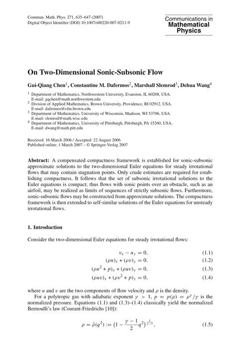 dimensional sonic subsonic flow