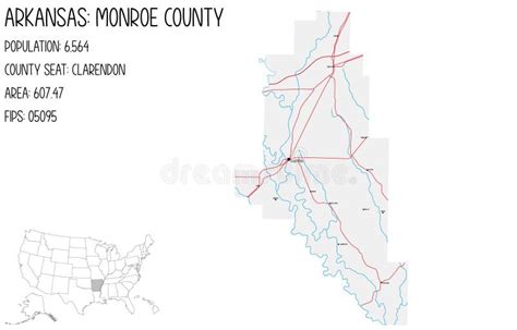 Map of Monroe County in Arkansas, USA. Stock Vector - Illustration of ...