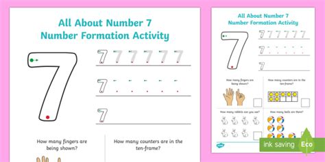 All About Number 7 Number Formation Worksheet Teacher Made