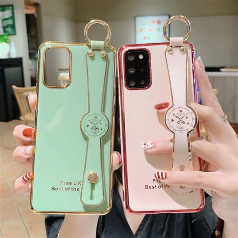 Luxury Electroplated Wrist Strap Phone Holder Case For Samsung A51 71