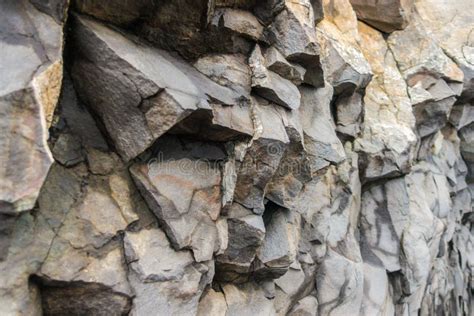 Grey Basalt Columns Near Reynisdrangar Beach, Iceland . Stock Image ...