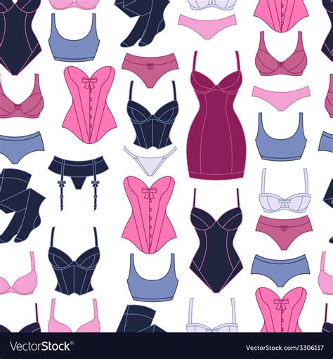 Fashion Lingerie Seamless Pattern With Female Vector Image