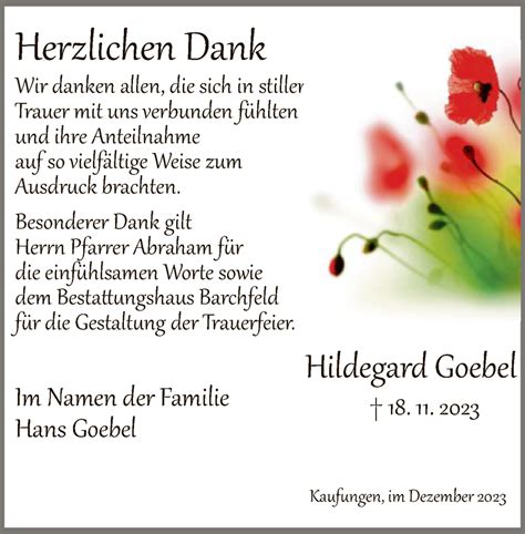 Traueranzeigen Von Hildegard Goebel Trauer HNA De