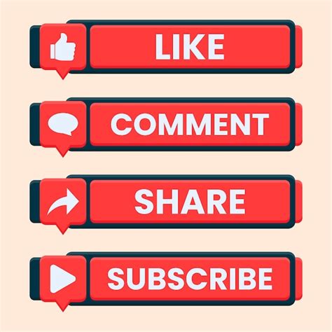 Premium Vector Red Like Comment Share And Subscribe Button Vector Set