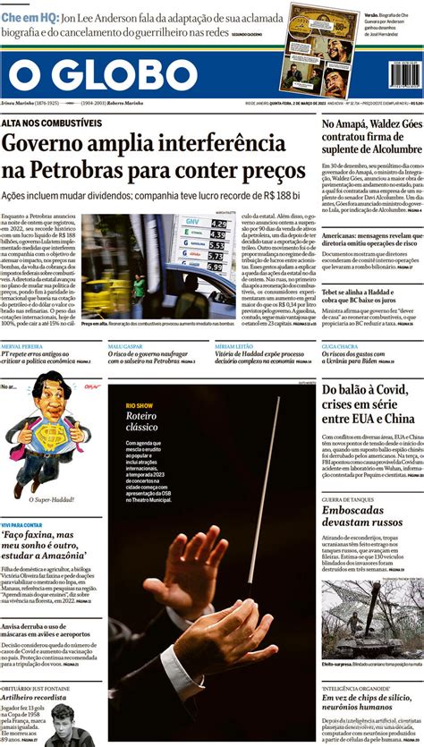 Capa O Globo Segunda 20 De Fevereiro De 2023